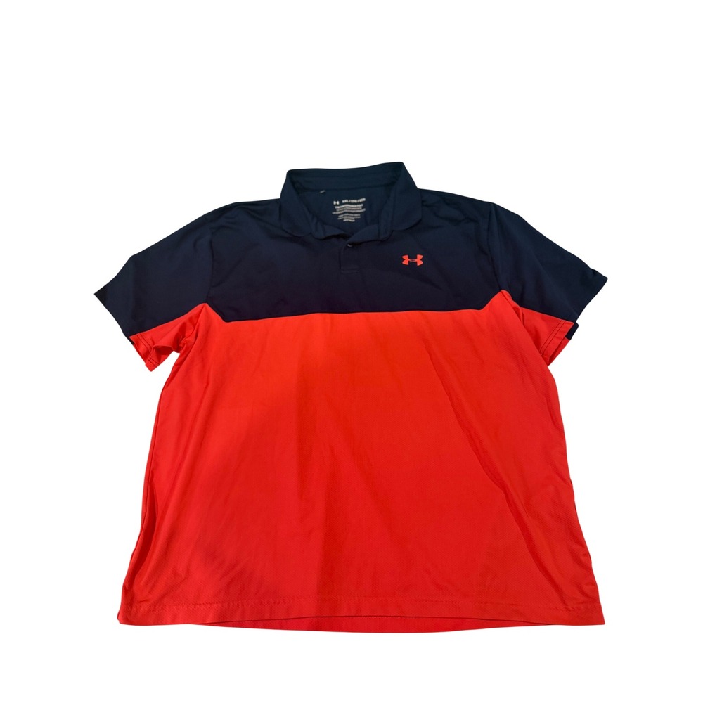 Under Armour Mens XXL HeatGear Performance Polo Navy Blue Orange Shirt